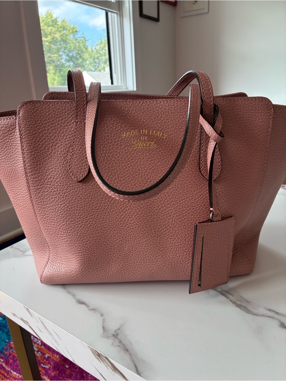 Gucci Rose Pink Pebbled Leather Tote with Gold Logo